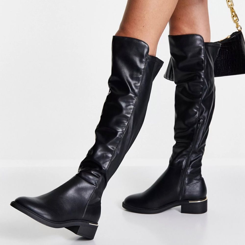 Black Faux Leather Over the Knee Boots